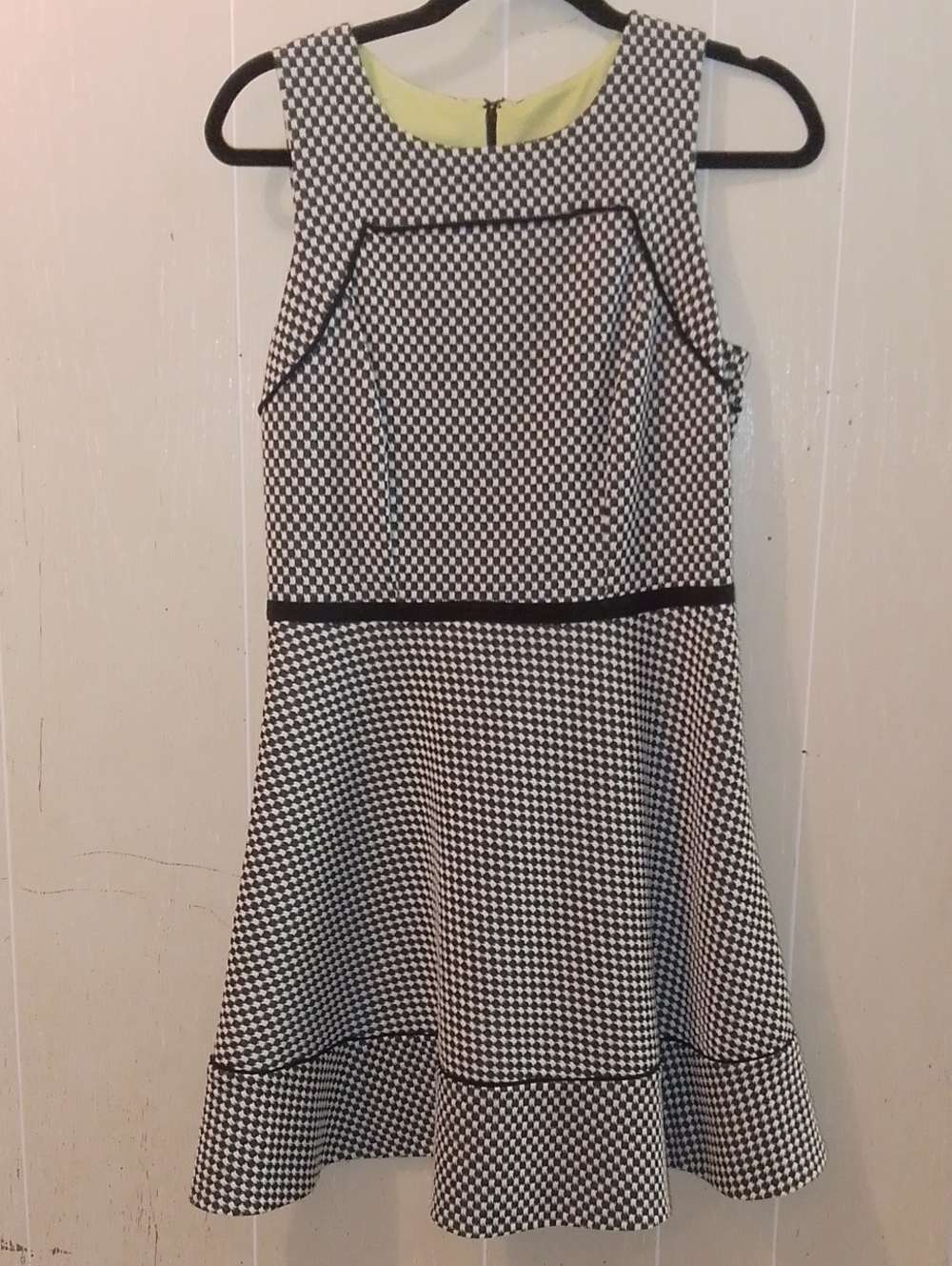 Oleg Cassini Black and White Check Fit-and-Flare Midi Dress